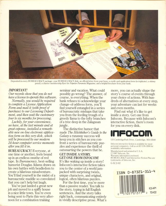 Back Cover for Bureaucracy (Apple II)