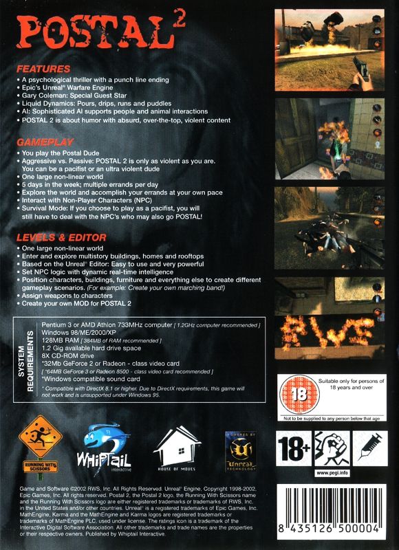 Back Cover for Postal² (Windows)
