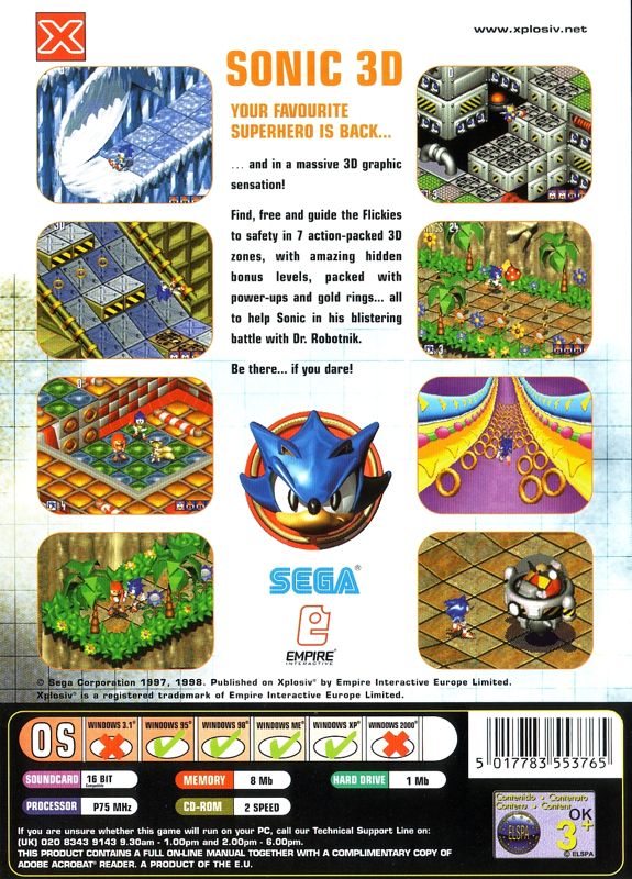 Back Cover for Sonic 3D Blast (Windows) (Xplosiv release)