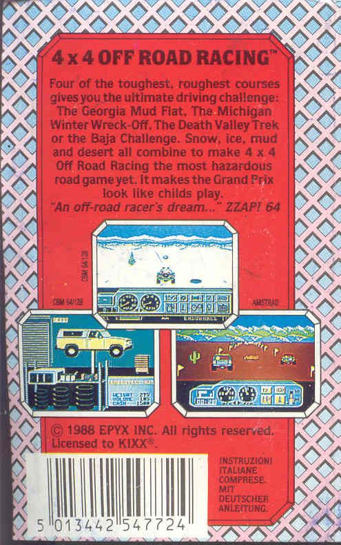 Back Cover for 4x4 Off-Road Racing (Commodore 64) (Kixx release)
