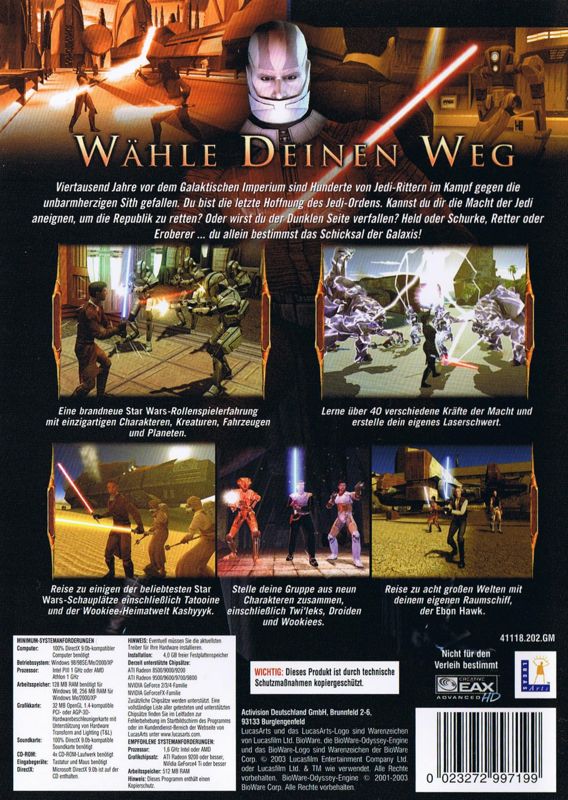Back Cover for Star Wars: Knights of the Old Republic (Windows)