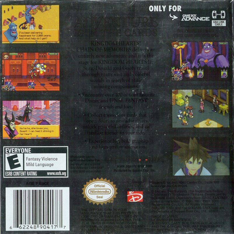 Back Cover for Kingdom Hearts: Chain of Memories (Game Boy Advance)