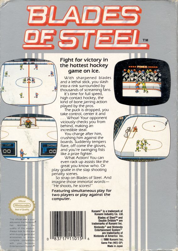 Back Cover for Blades of Steel (NES)
