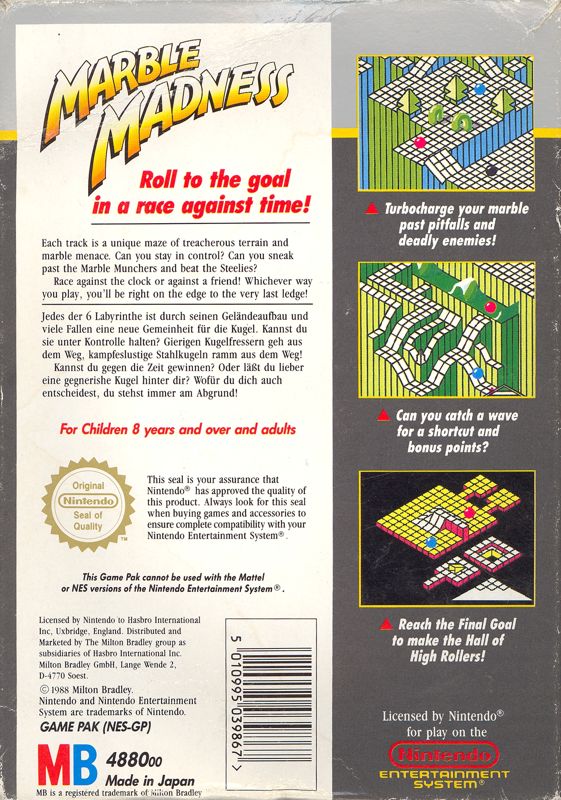 Back Cover for Marble Madness (NES)