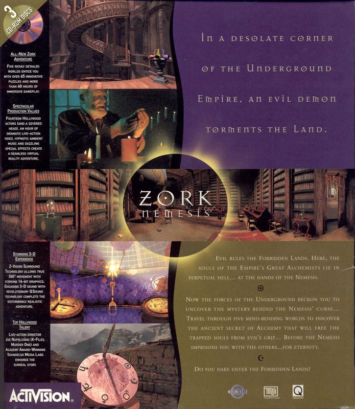 Back Cover for Zork Nemesis: The Forbidden Lands (DOS and Windows)