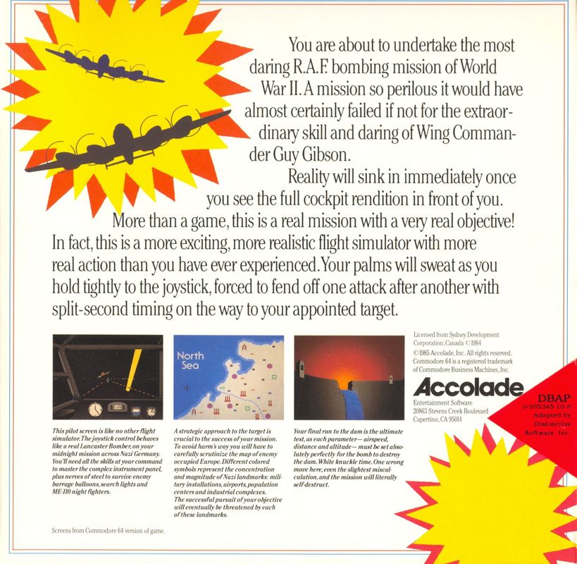 Back Cover for The Dam Busters (Apple II) (Tri-fold folio)