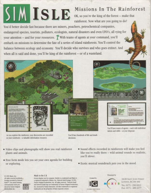 Back Cover for SimIsle: Missions in the Rainforest (DOS)