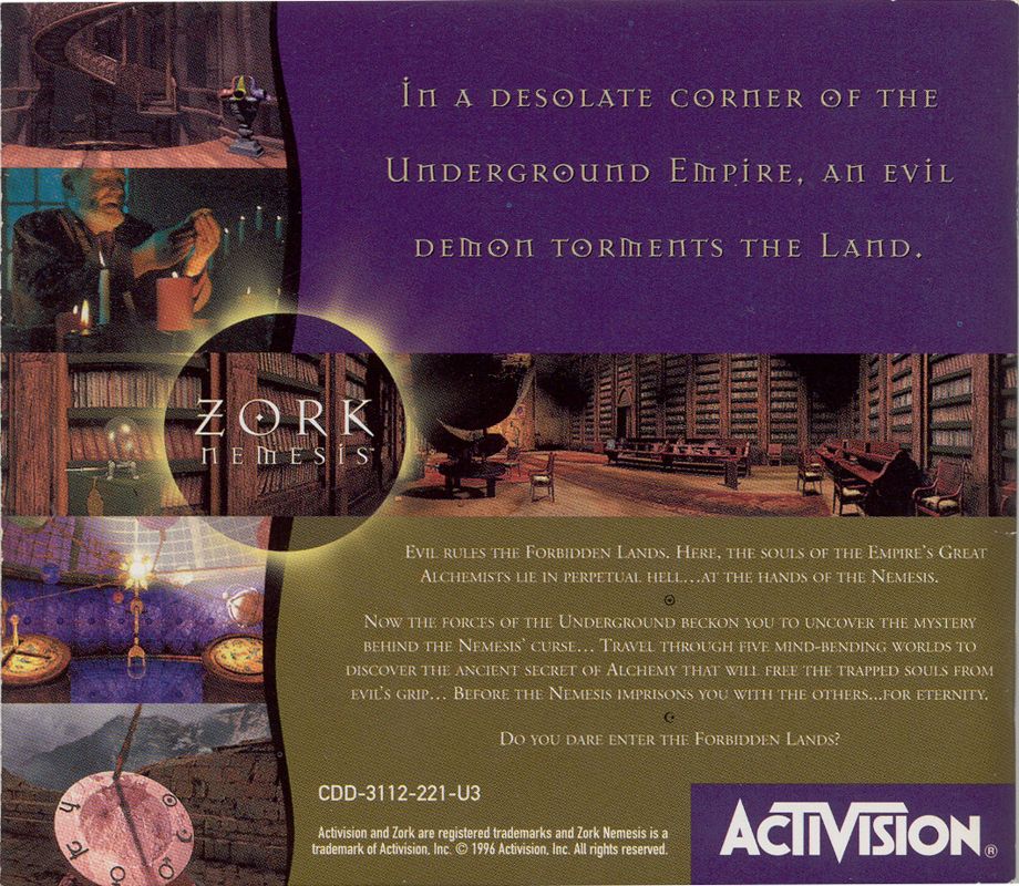 Other for Zork Nemesis: The Forbidden Lands (DOS and Windows): Jewel Case - Back