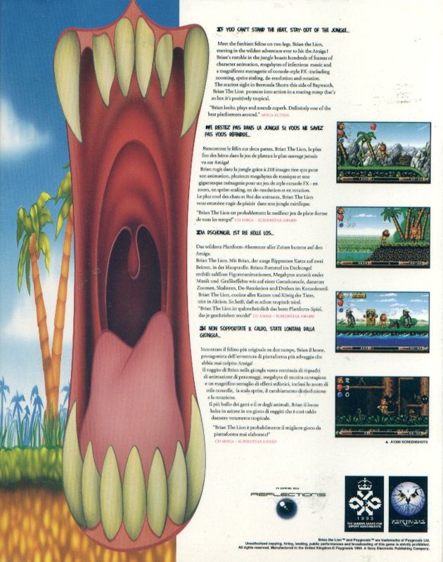 Back Cover for Brian the Lion Starring In: Rumble in the Jungle (Amiga CD32)