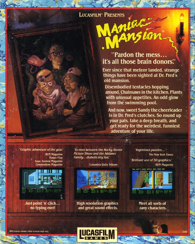 Back Cover for Maniac Mansion (DOS) (Enhanced version (1989))