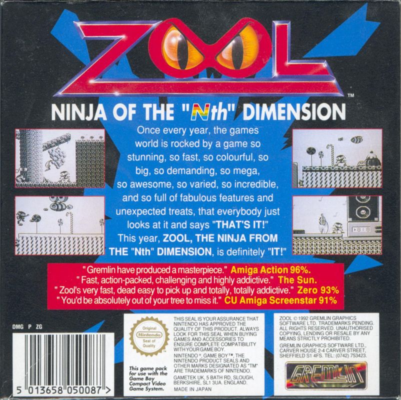Back Cover for Zool (Game Boy)