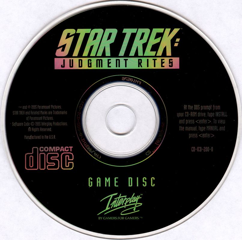 Media for Star Trek: Judgment Rites (Limited CD-ROM Collector's Edition) (DOS): Game Disc