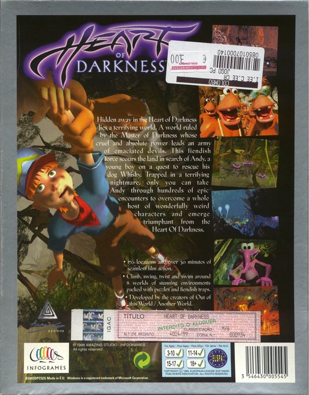 Back Cover for Heart of Darkness (Windows) (Best of Infogrames release)