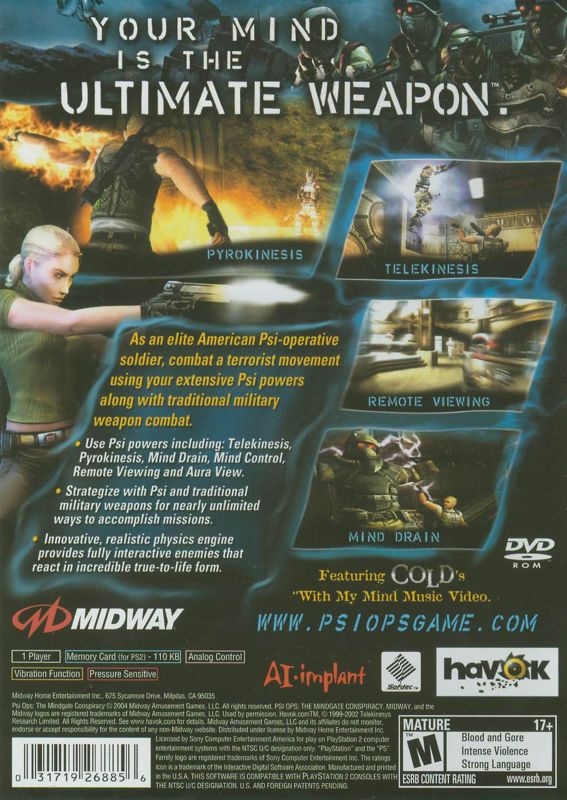 Back Cover for Psi-Ops: The Mindgate Conspiracy (PlayStation 2)