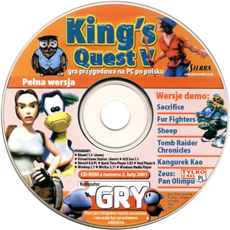 Media for King's Quest V: Absence Makes the Heart Go Yonder! (DOS and Windows 3.x) (Komputer Świat GRY 2/2001 covermount)