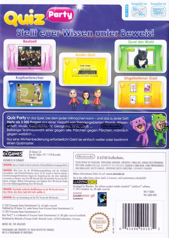 Back Cover for Quiz Party (Wii)