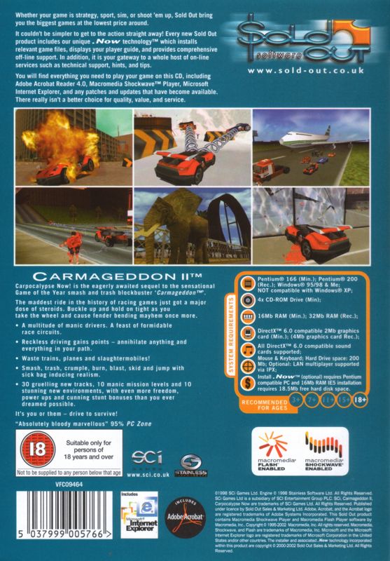Back Cover for Carmageddon 2: Carpocalypse Now (Windows) (Sold Out Software release)