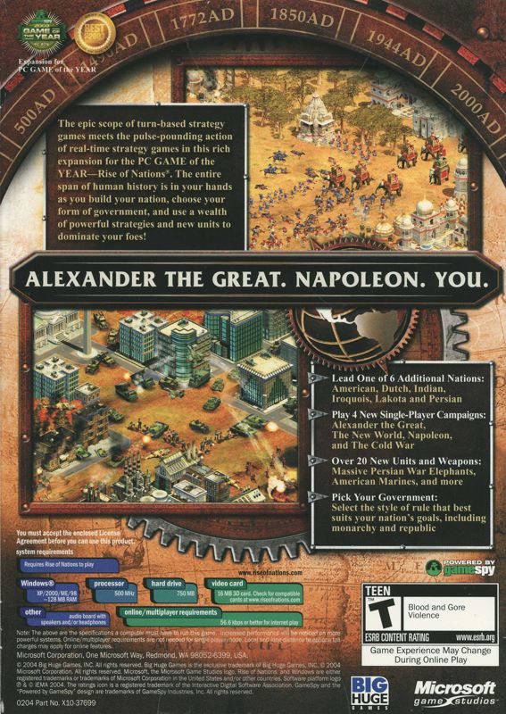 Back Cover for Rise of Nations: Thrones & Patriots (Windows)