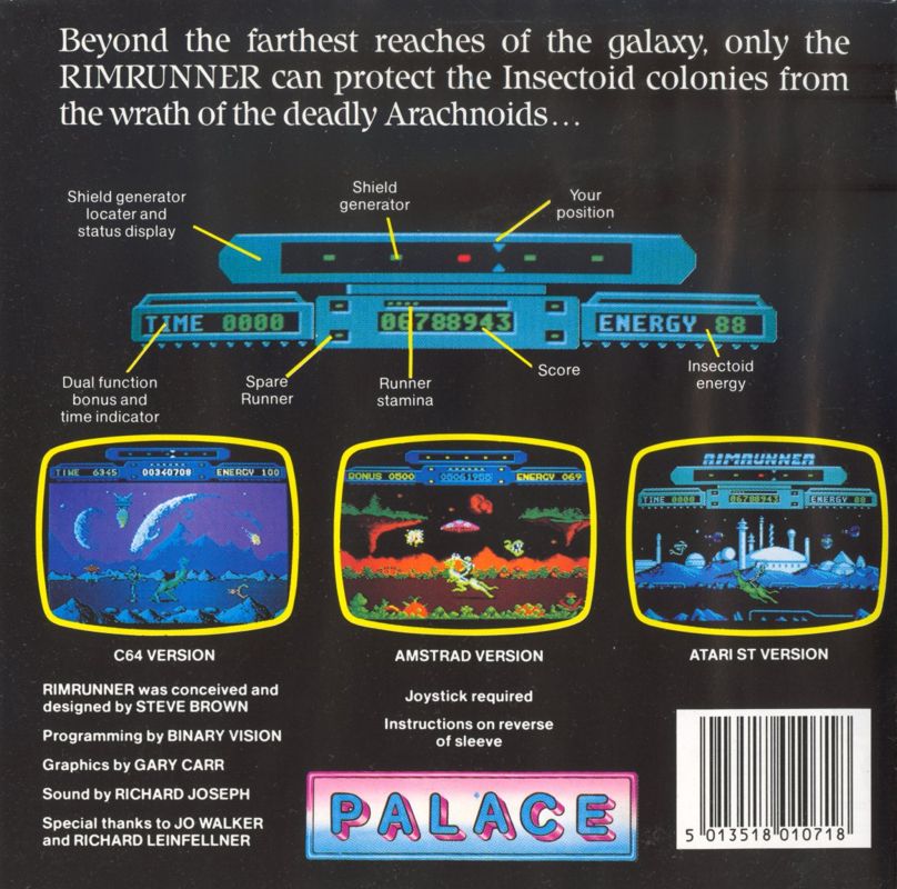 Back Cover for Rimrunner (Commodore 64)