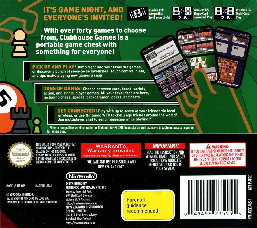 Back Cover for Clubhouse Games (Nintendo DS)