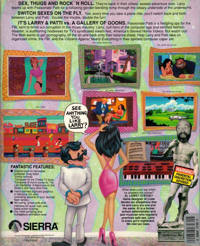 Back Cover for Leisure Suit Larry 5: Passionate Patti Does a Little Undercover Work (Amiga)
