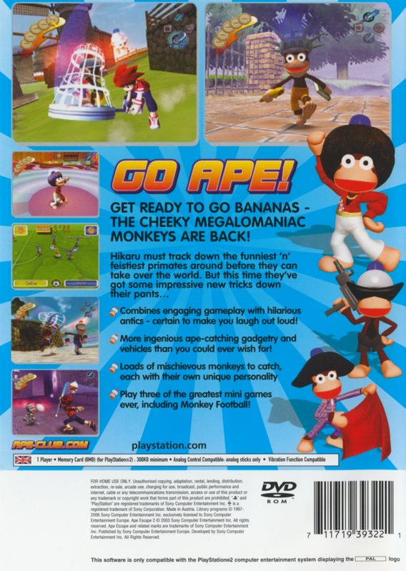 Back Cover for Ape Escape 2 (PlayStation 2) (2006 re-release)