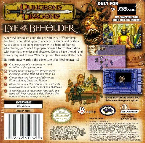 Back Cover for Dungeons & Dragons: Eye of the Beholder (Game Boy Advance)