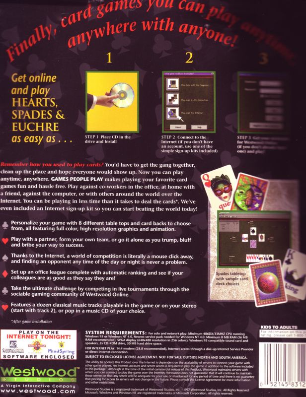 Back Cover for Games People Play: Hearts, Spades & Euchre (Windows)