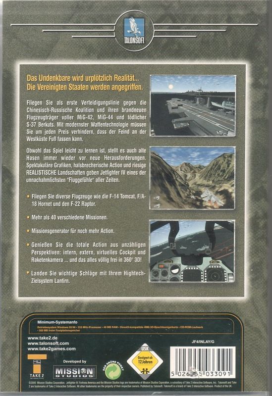 Back Cover for JetFighter IV: Fortress America (Windows)