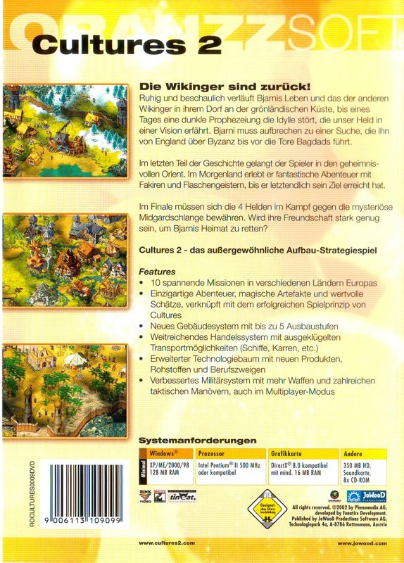 Back Cover for Cultures 2: The Gates of Asgard (Windows) (Oranzzsoft release)