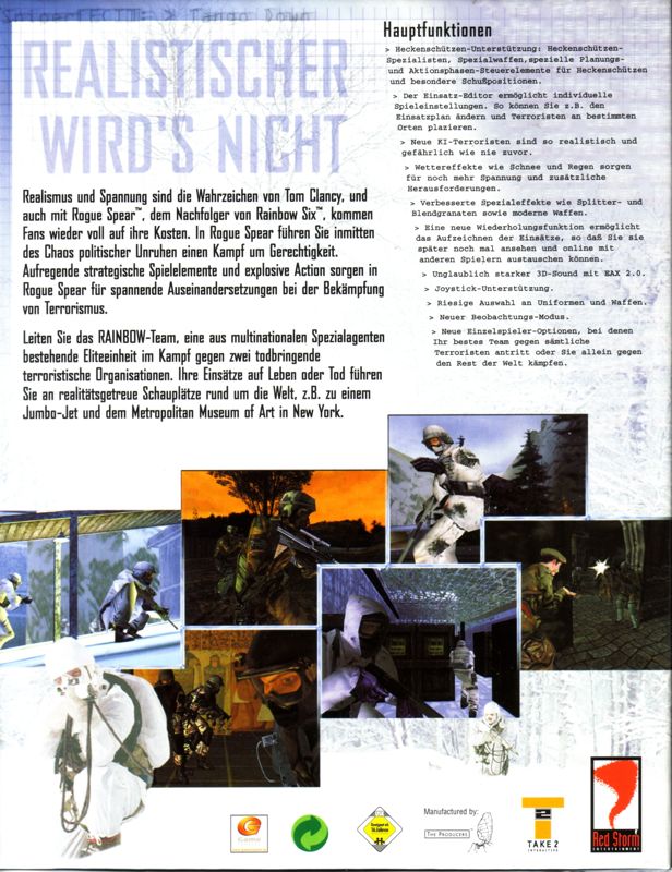 Back Cover for Tom Clancy's Rainbow Six: Rogue Spear (Windows)