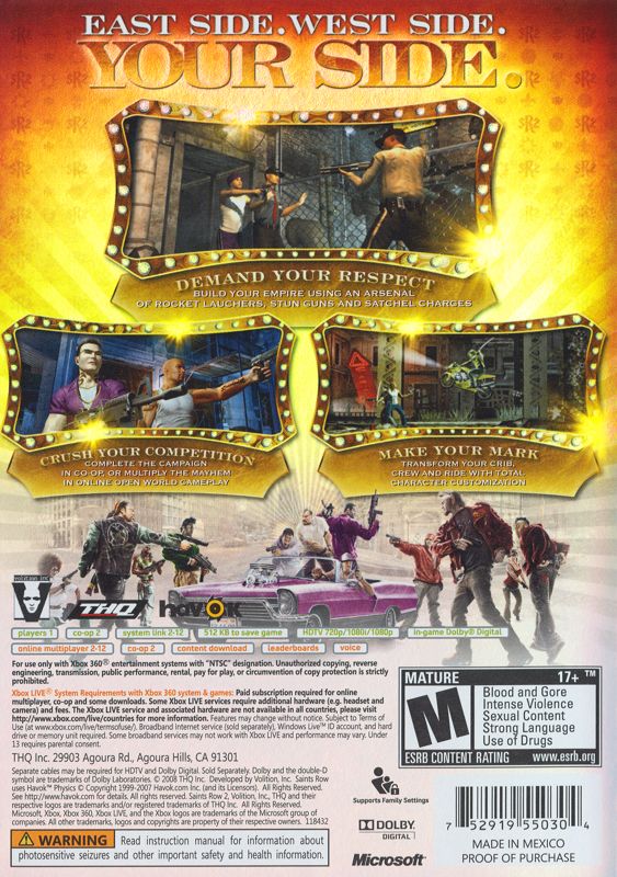 Back Cover for Saints Row 2 (Xbox 360)