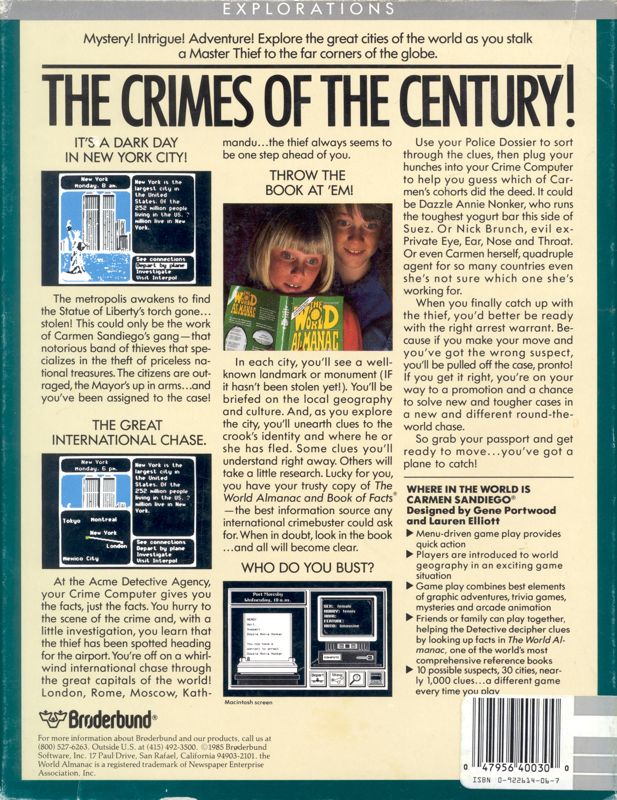 Back Cover for Where in the World Is Carmen Sandiego? (Commodore 64)
