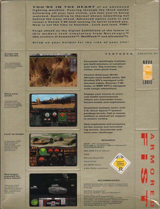 Back Cover for Armored Fist (DOS) ("Front of the Box" looks like a Tank)