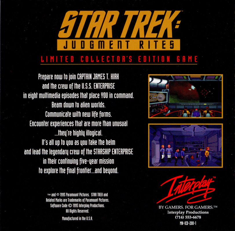 Other for Star Trek: Judgment Rites (Limited CD-ROM Collector's Edition) (DOS): Game Disc Jewel Case - Back