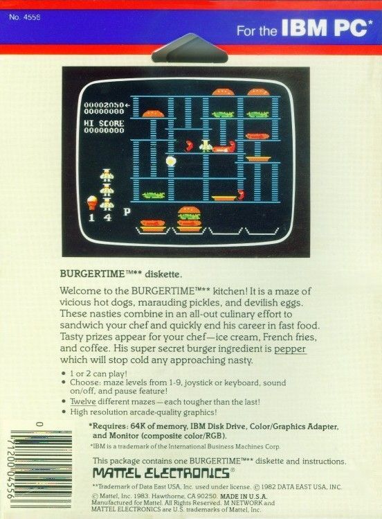 Back Cover for BurgerTime (PC Booter)
