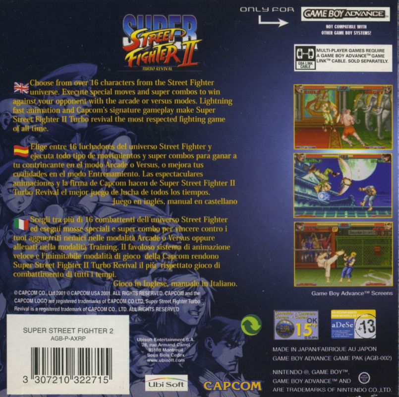 Back Cover for Super Street Fighter II: Turbo Revival (Game Boy Advance)