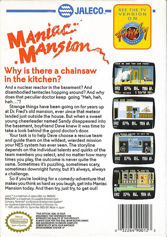 Back Cover for Maniac Mansion (NES)
