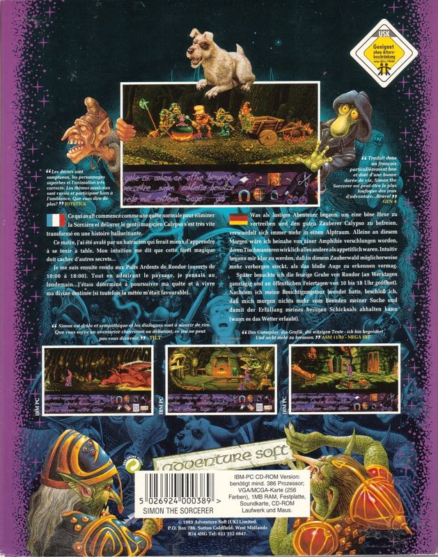Back Cover for Simon the Sorcerer (DOS) (CD-ROM Release)