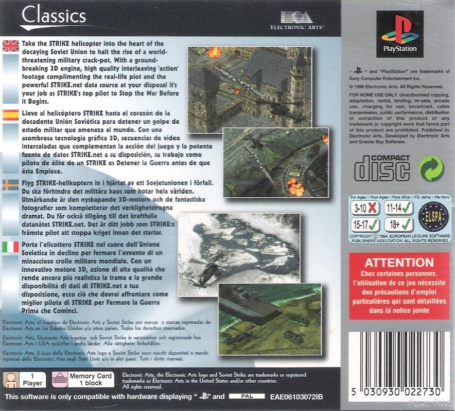 Back Cover for Soviet Strike (PlayStation) (Platinum release)