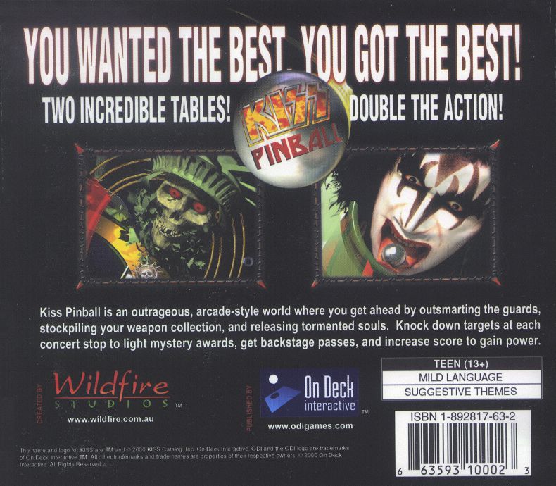 Other for Kiss Pinball (Windows): Jewel Case - Back