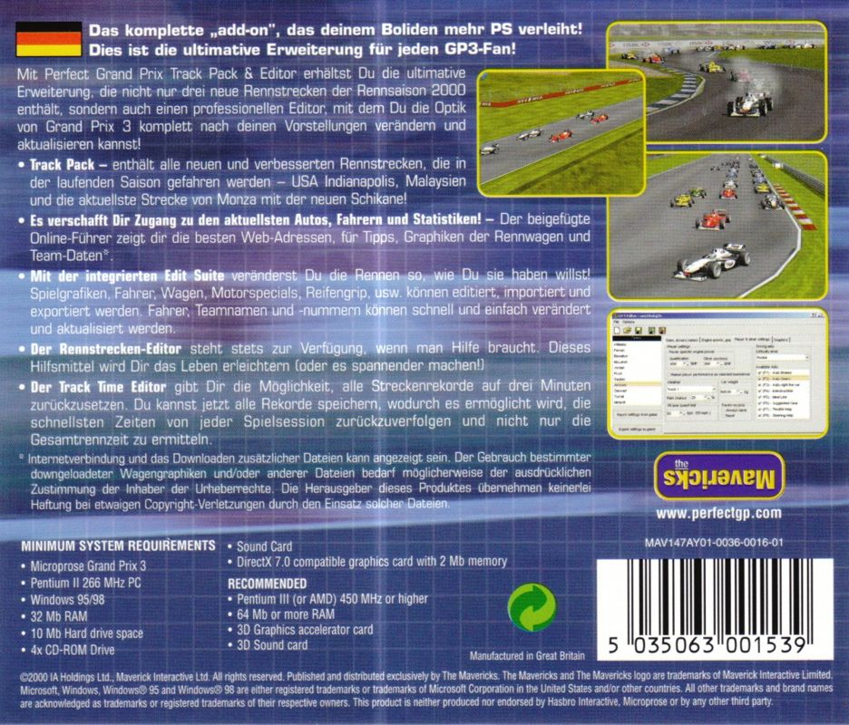 Other for Perfect Grand Prix: Track Pack & Editor (Windows): Jewel Case - Back