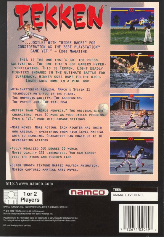 Back Cover for Tekken (PlayStation)