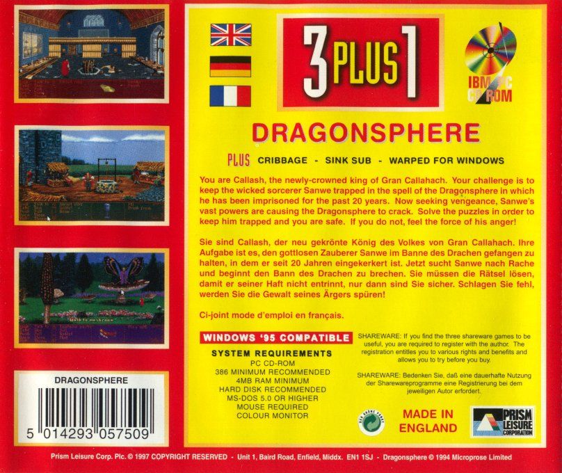 Back Cover for Dragonsphere (DOS) (Prism Leisure Corp. Release)