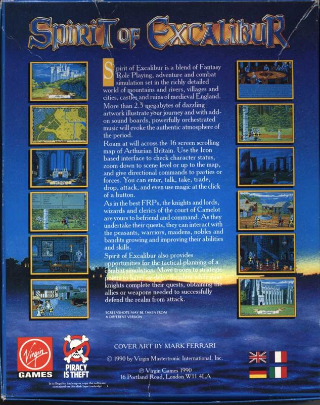 Back Cover for Spirit of Excalibur (DOS)