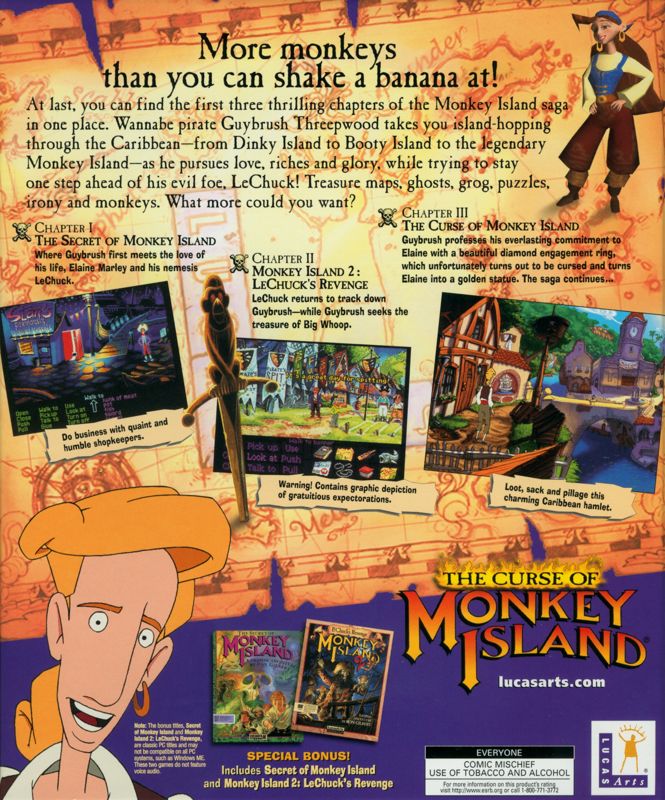 Back Cover for The Curse of Monkey Island (Windows) (LucasArts Archive Series release)