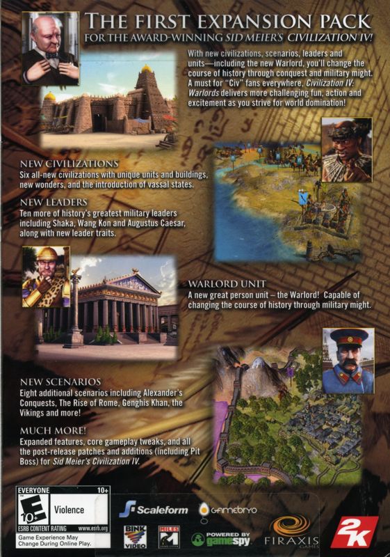 Back Cover for Sid Meier's Civilization IV: Warlords (Windows)