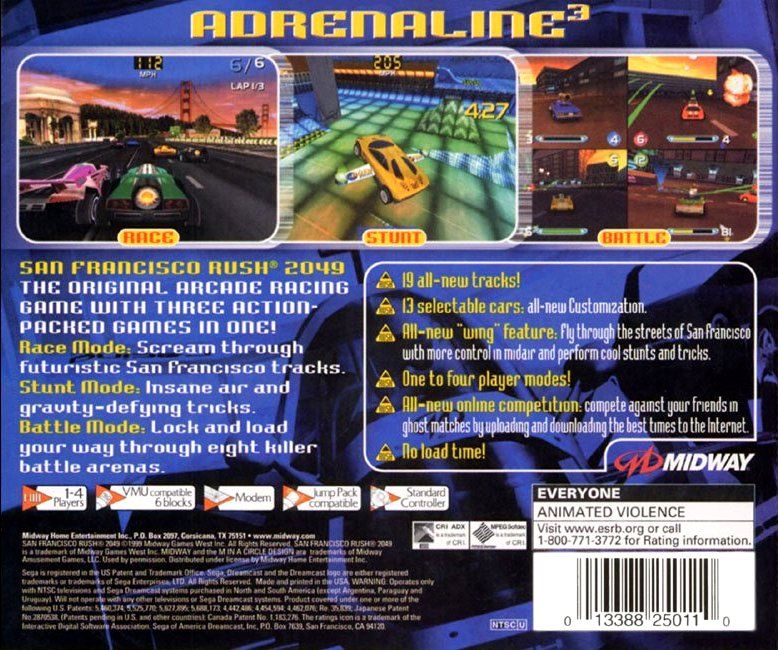 Back Cover for San Francisco Rush 2049 (Dreamcast)