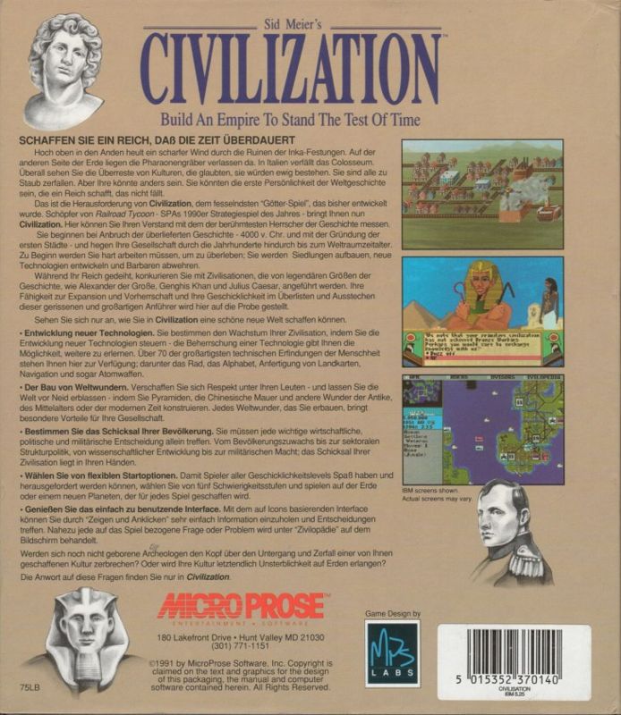 Back Cover for Sid Meier's Civilization (DOS)
