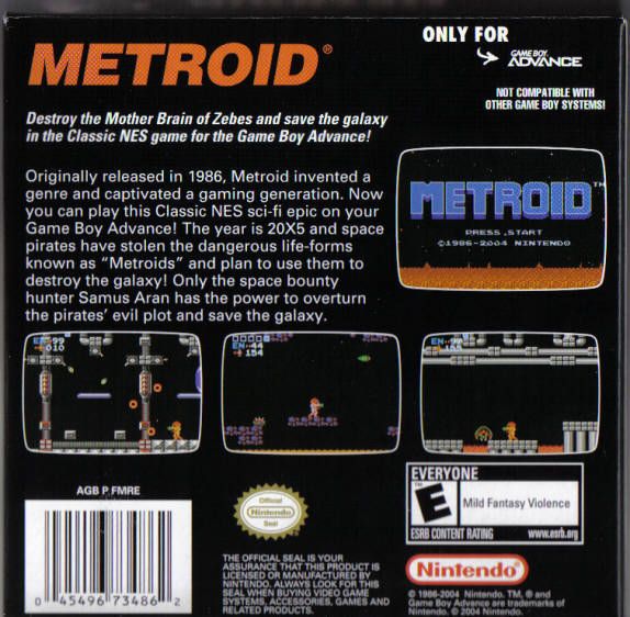 Back Cover for Metroid (Game Boy Advance)